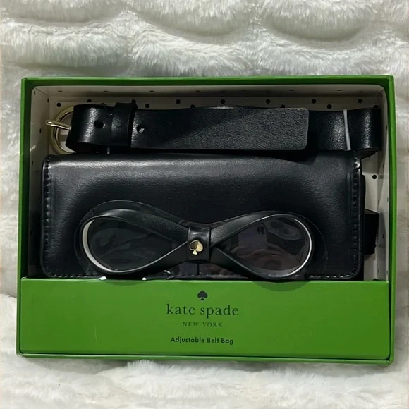 HOST PICK Kate Spade Black Leather Signature Bow Adjustable Belt Bag - Picture 1 of 7